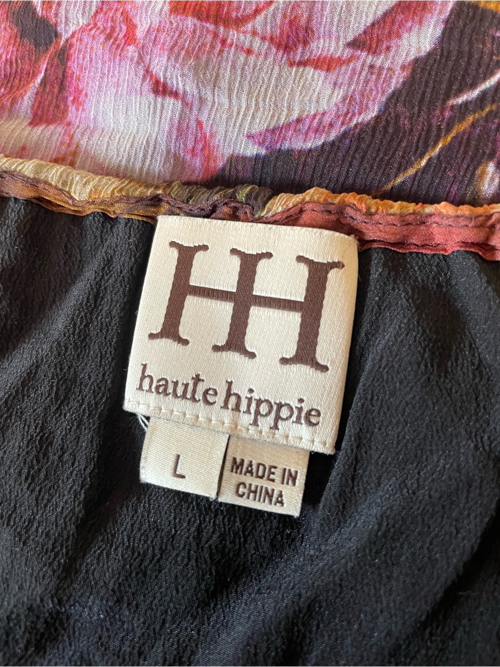 Haute Hippie 100% Silk Boho Peasant Blouse Ruffled Floral Size Large - Picture 9 of 9